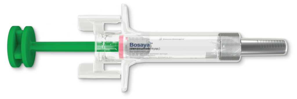 Bosaya (denosumab-kyqq) prefilled syringe for subcutaneous injection with safety features